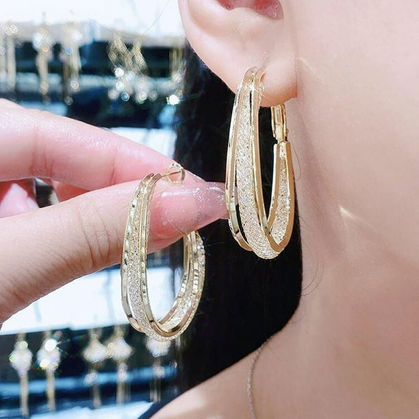 Women's Diamond Hoop Earrings Shiny Round Synthetic Full Diamond Charm Earrings Gift