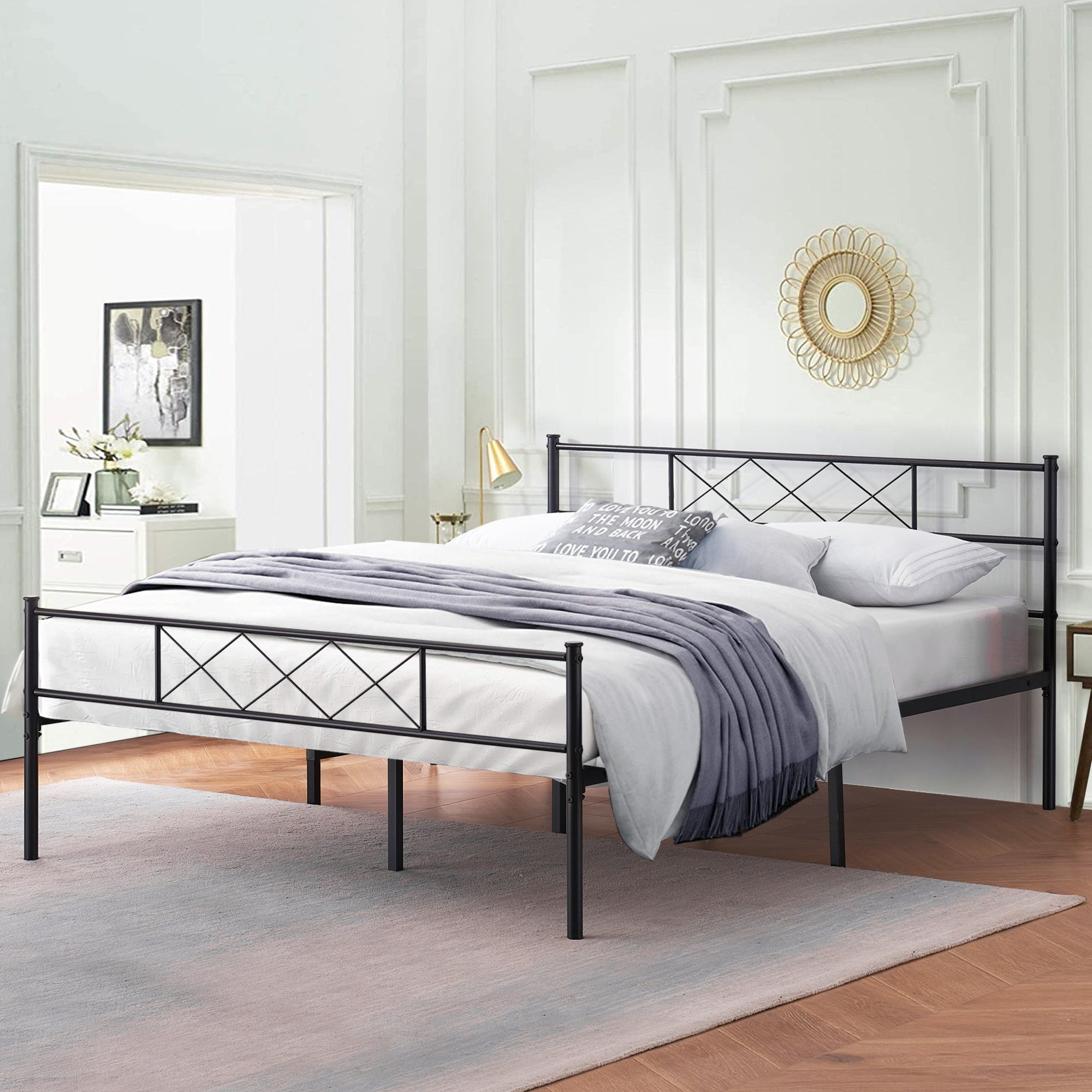 Queen Size Metal Platform Bed Frame, Bed Frame With Storage Space