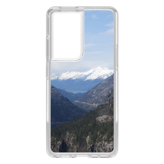 DistinctInk Clear Shockproof Hybrid Case for Galaxy S21 ULTRA 5G (6.8" Screen) - TPU Bumper, Acrylic Back, Tempered Glass Screen Protector - Skagway Alaska Mountains
