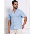 thumbnail image 4 of DARING DIVA Men's Camp Collar Button Down Short Sleeve Distressed Ripped Shirts L Blue, 4 of 7
