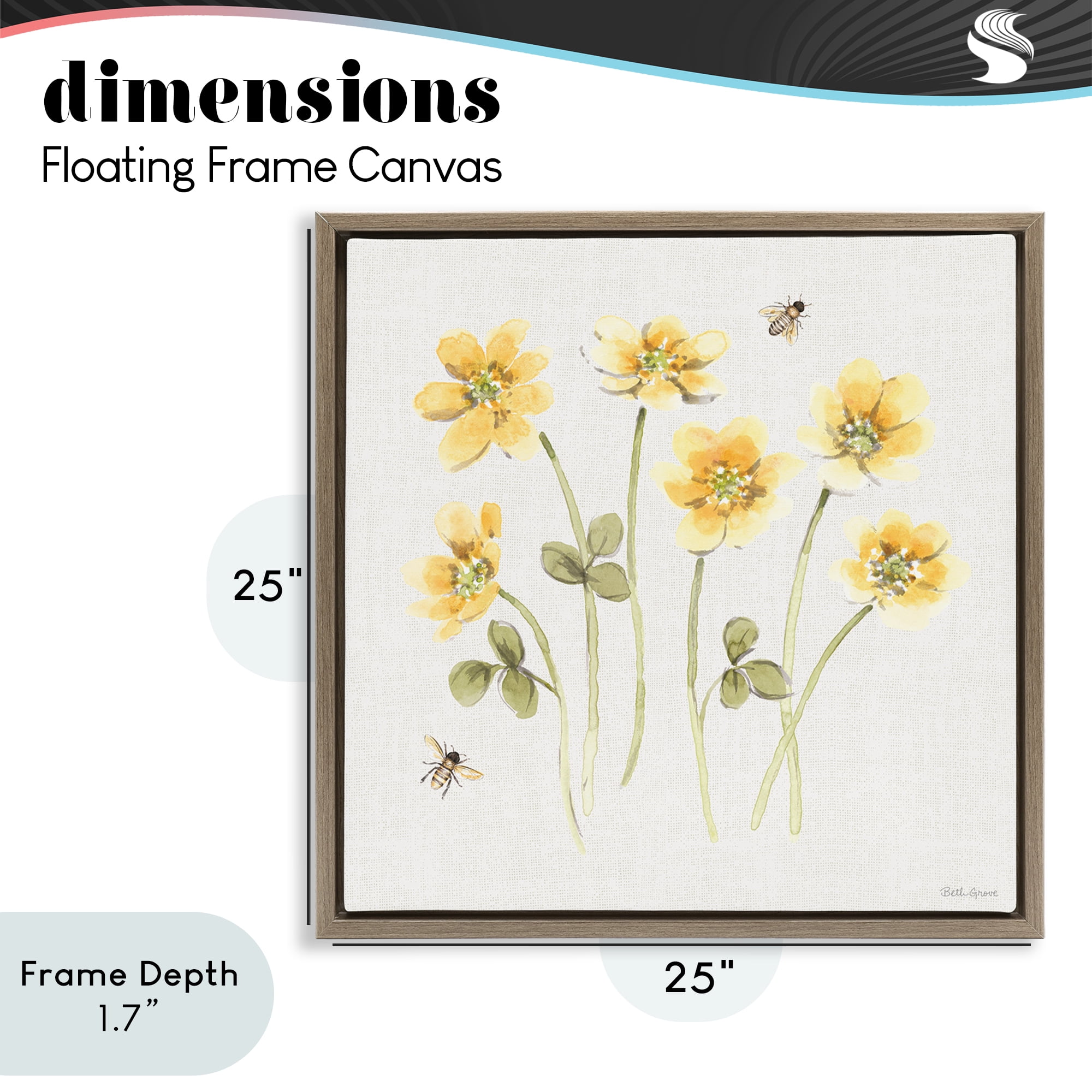 Stupell Industries Sweet Honey Wildflowers Brown Framed Floater Canvas Wall Art, design by Beth Grove
