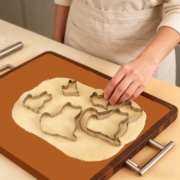 5Pc Clearance Under $3 Cat Cookie Cutters Cake Mold Stainless Steel For Oven Baking Cakes Stainless 5-Piece Cutter Set Silver