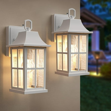 Maxax 2-Pack White Outdoor Wall Lights, Waterproof Dusk-to-Dawn Exterior Wall Lanterns with Ripple Glass for Porch, Garage, Entryway, Patio
