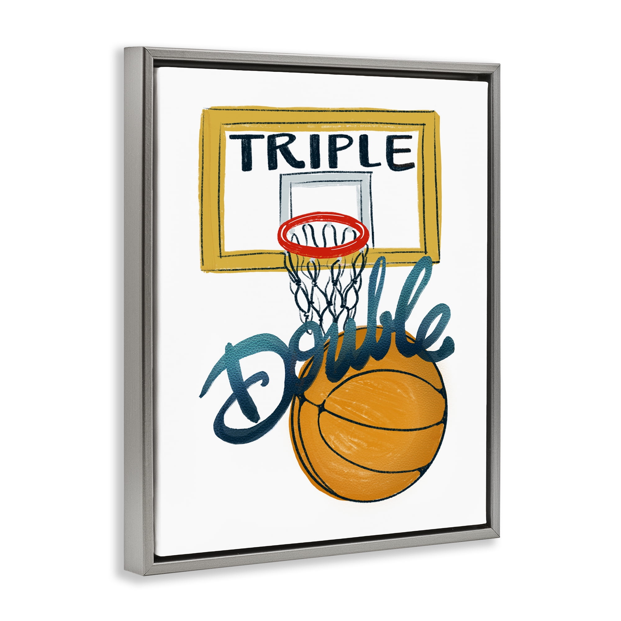 Triple Double Basketball Gray Framed Floater Canvas Wall Art, design by Connie Summers