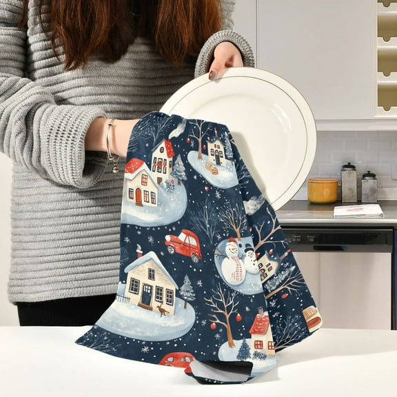 BZSMCE Kitchen Towels Creative Winter House Pattern Pattern Durable Kitchen Towel