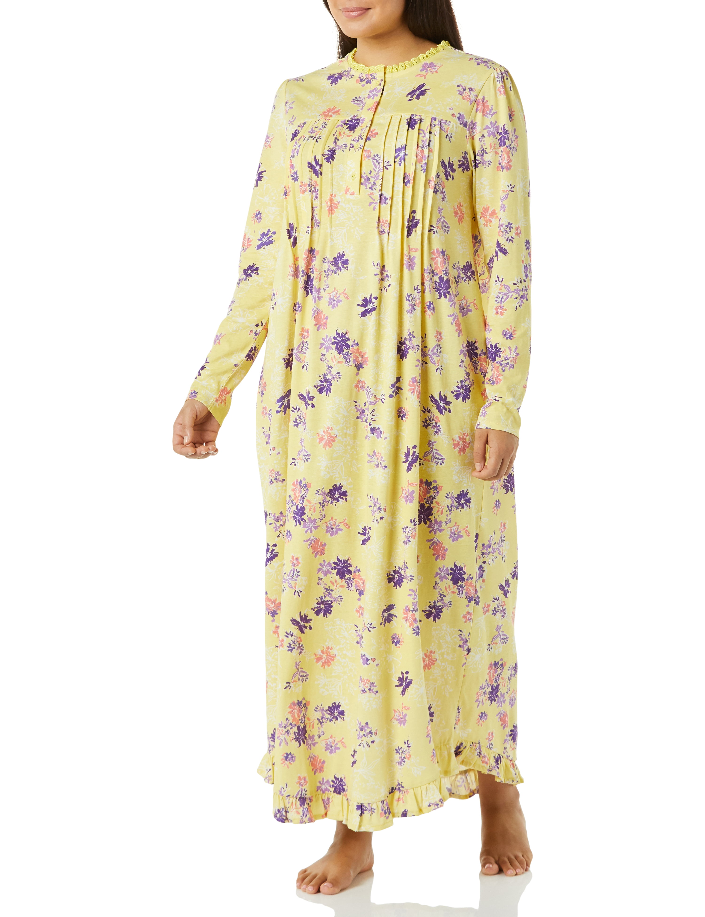 Long Cotton Print Nightgown Lounger for Women Sleepwear Long Sleeves Pale LP - Walmart.com