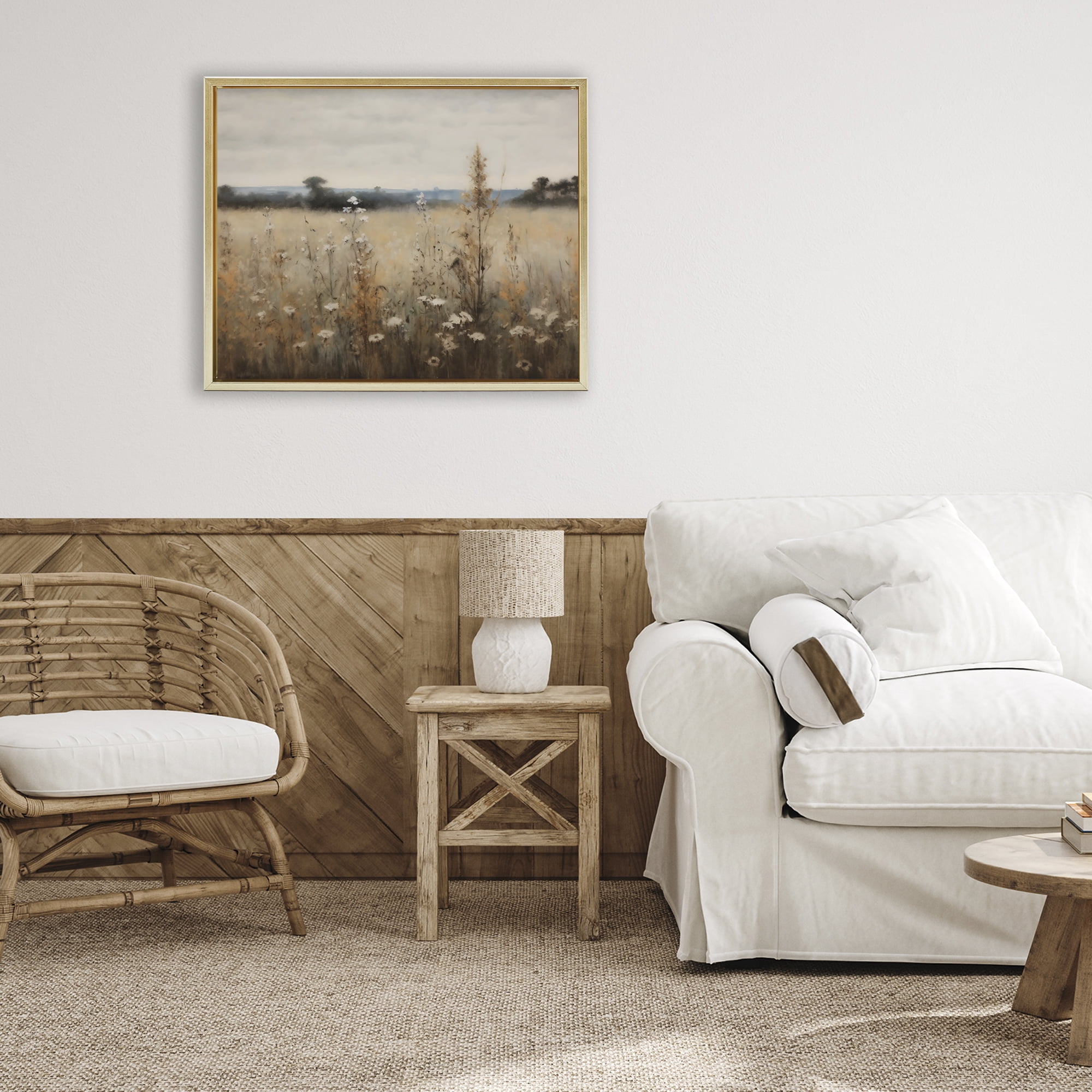 Stupell Industries Country Wildflowers in Misty Meadow Gold Framed Floater Canvas Wall Art, design by Creative Studio