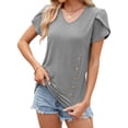 thumbnail image 5 of Hanerdun Women Shirt Tops Female Short Sleeve Casual Blouses Tees Gray 2XL, 5 of 5