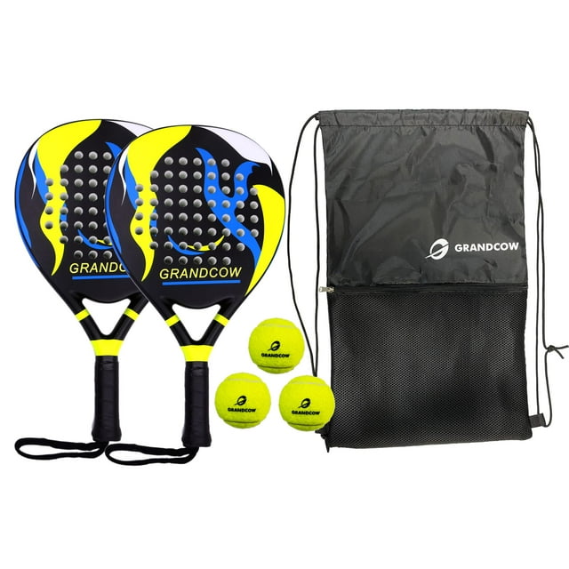 Raqueta de pádel GRANDCOW completa de fibra de carbono para principiantes con bolsa y pelotas