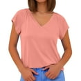 thumbnail image 1 of Womens T Shirts V Neck Short Sleeve Basic Plus Size Tops Loose Fit Summer Spring Tee Womens Shirt Rose Gold S, 1 of 4