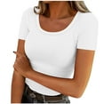 thumbnail image 2 of lmcalzta Womens Ribbed Knit Tops Short Sleeve Crew Neck T Shirts Slim Fitting Summer Basic Tee Blouses, 2 of 4