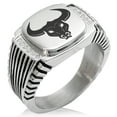 thumbnail image 1 of Stainless Steel Greek Mythology Minotaur CZ Ribbed Needle Stripe Pattern Biker Style Polished Ring, 1 of 1