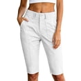 thumbnail image 2 of Women's Knee Length Shorts Baeitkot Women's Solid Color High Waisted Knee Length Shorts Casual Cargo Capris with Pockets White XXL, 2 of 5