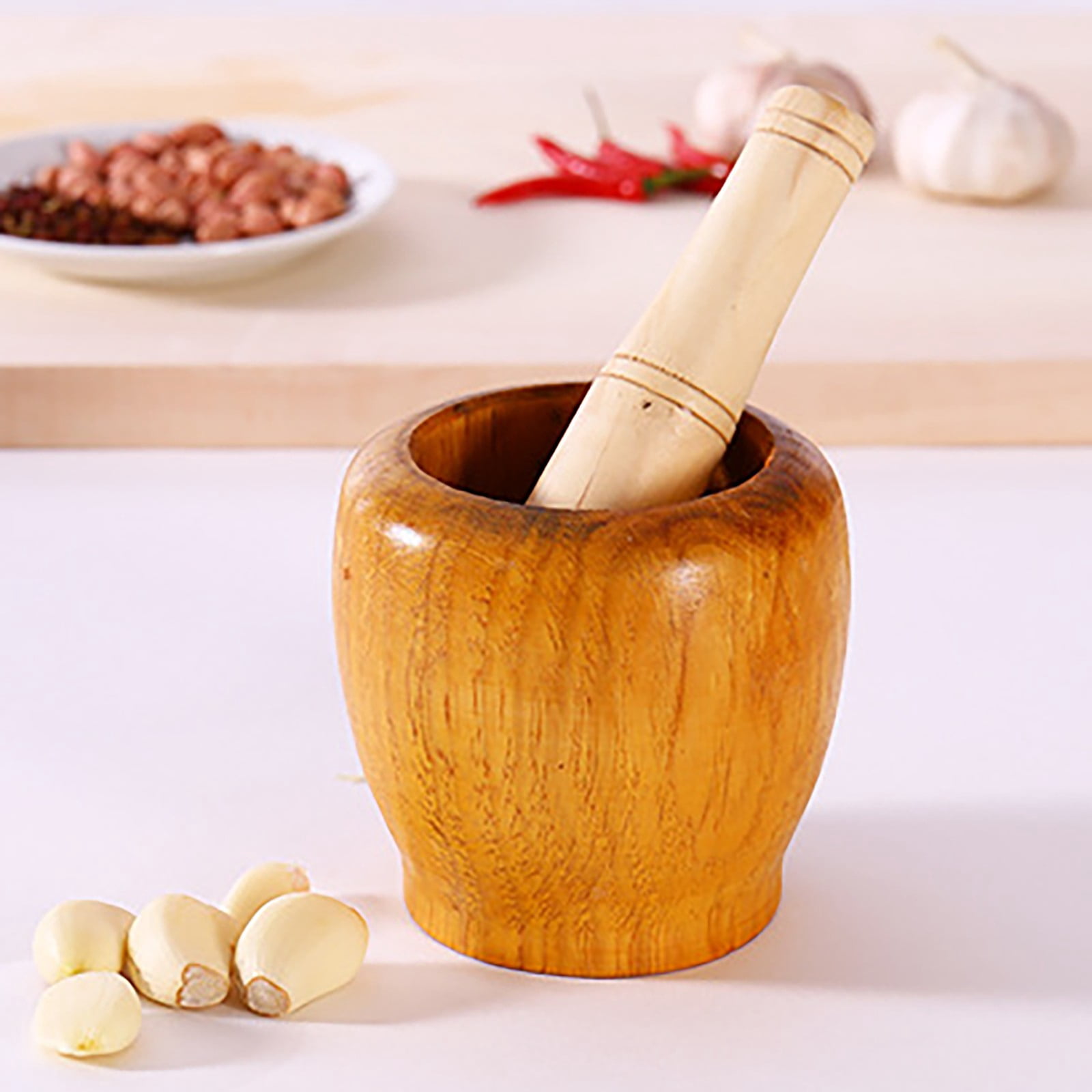 XKHHLH Garlic Herb Spice Coffee Beans Mixing Grinder Crusher, Wooden Manual Garlic Masher, Garlic Crusher, Ginger Crusher, Masher Mincing Kitchen Pounding Tool