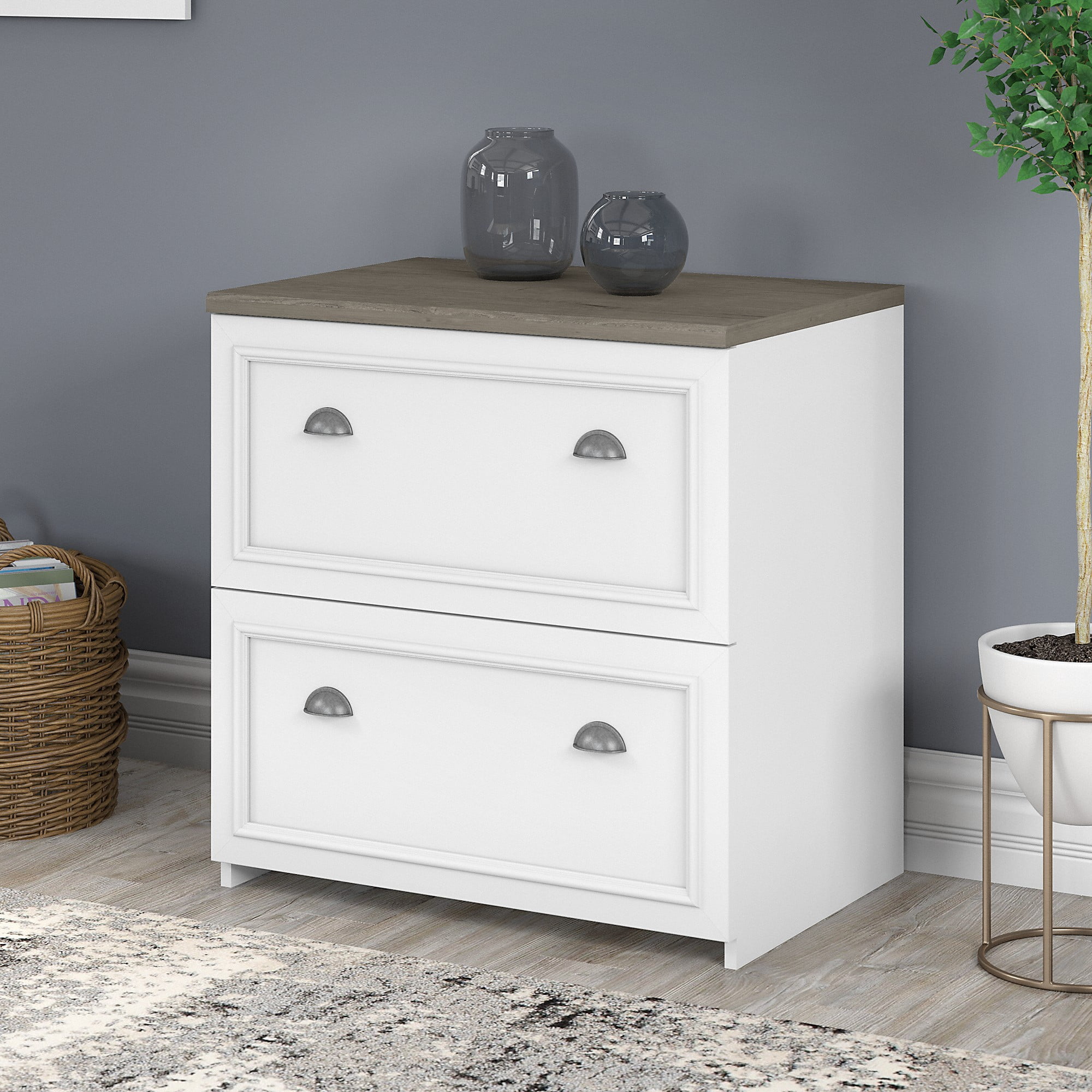Fairview Cottage Style 2 Drawer Lateral File Cabinet in Shiplap Gray and Pure White