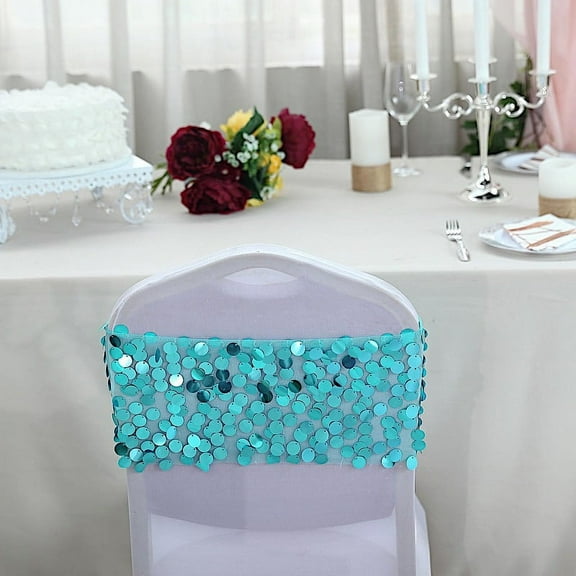 BalsaCircle 50 Turquoise 10" Big Payette Sequined Chair Sashes Catering