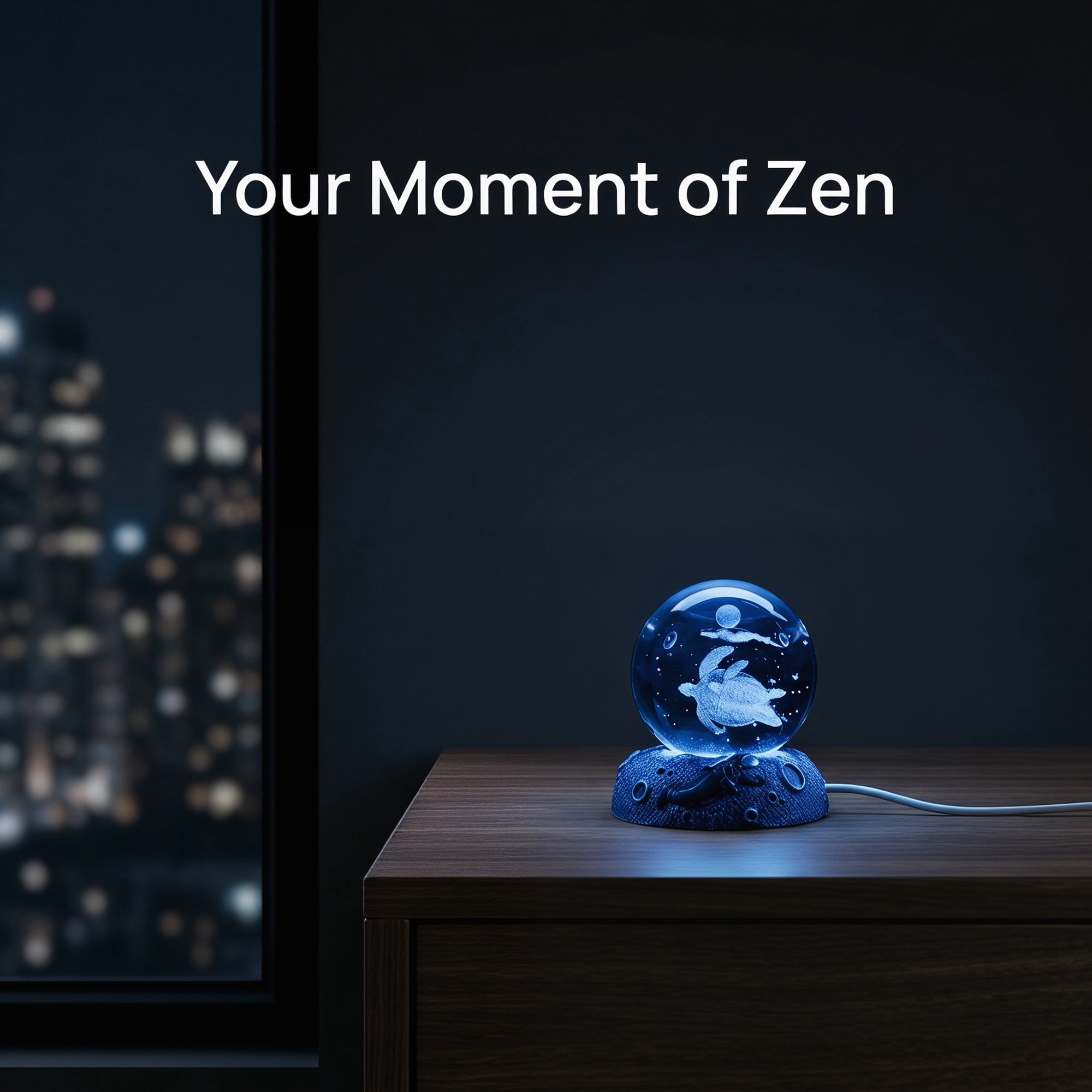 Unique Bargains Glowing Crystal Ball Figurine 3D Glass Ornament with LED Light Base Blue Style G 2.4"x2.4"x3.1"