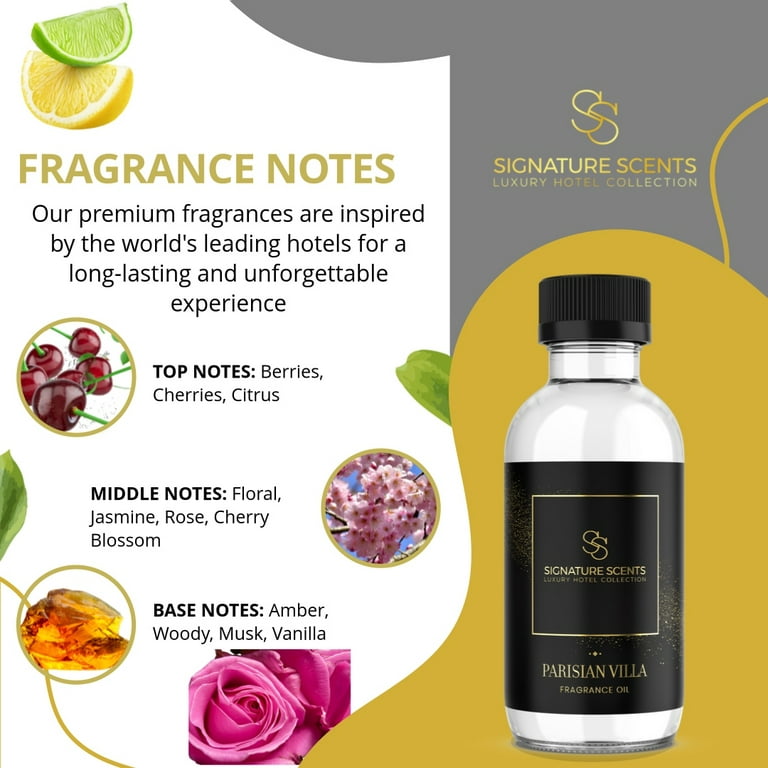 Signature Scents - Luxury Hotel Collection - Hotel Fragrance Oil - Diffuser Oil Blends for Aromatherapy (Parisian Villa) 4.05 fl oz (120ml) + 2 Free