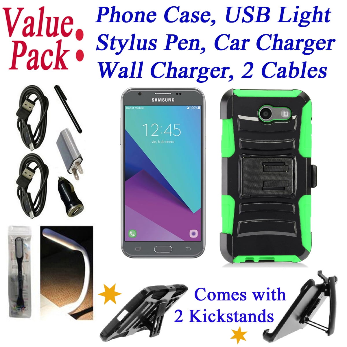 Value Pack For Samsung Galaxy J3 17 Emerge J3 Prime J327 Case Phone Case Belt Clip Holster Double Kickstands Hybrid Shock Bumper Cover Blue Walmart Com Walmart Com