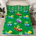 thumbnail image 2 of Homewish Cute Dinosaur Dino Bed Sheets,Cartoon Racing Car King Sheets,Green Blue Yellow Sheet Set For Kids,Luxury Bedroom Decor,4 Pieces, 2 of 7