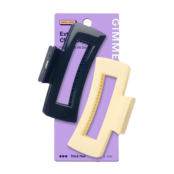 Gimme Beauty Rectangle Extra Grip Claw Clip - Double Teeth Accessory Set - Perfect for Thick Hair - Lasting Hold for Everyday Wear - Trendy, Non-Slip Cilp Duo for Women - Navy & Butter, 2 Pack