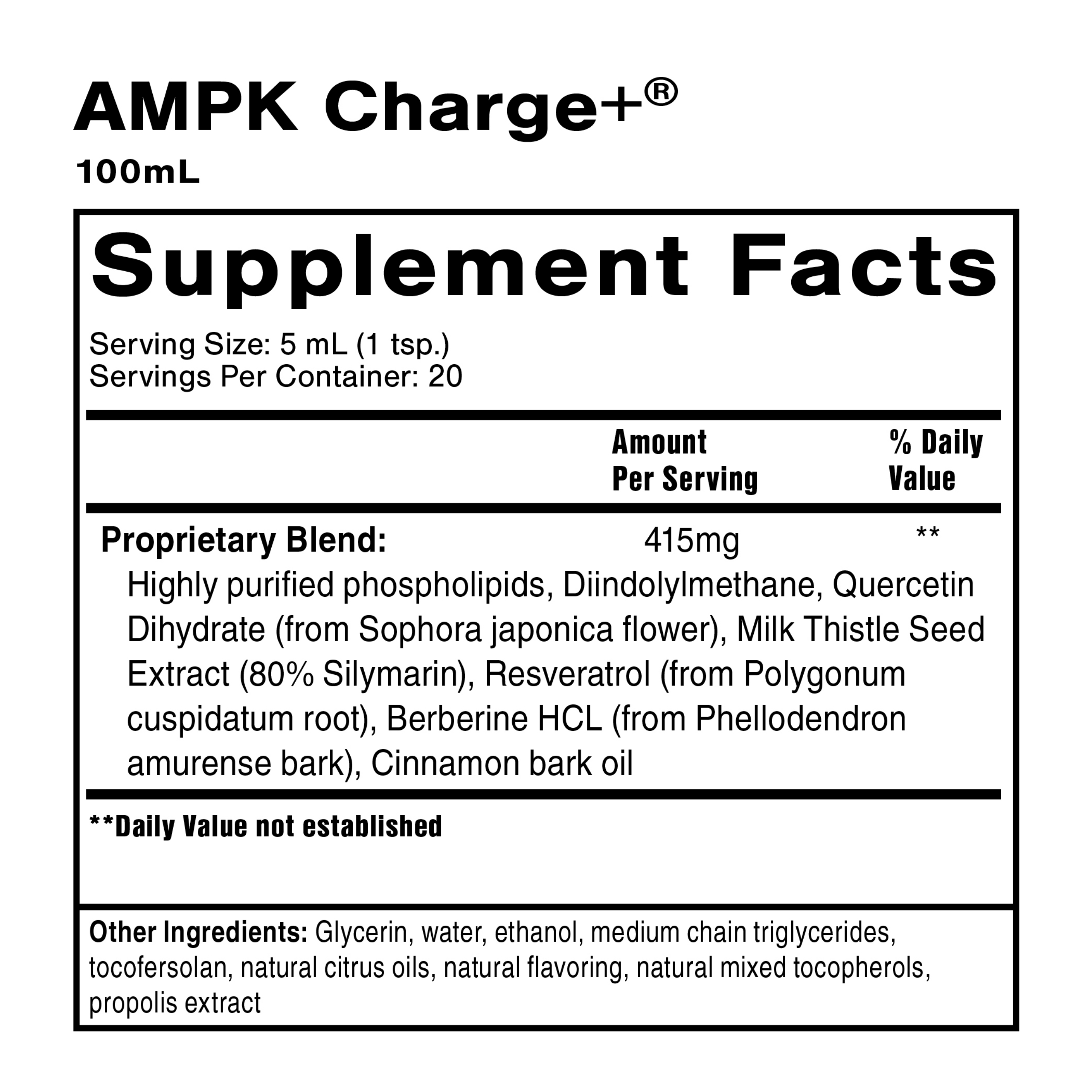 Quicksilver Scientific AMPK Charge+ - Support The Benefits of Intermittent Fasting, Carb Restrictive + Keto Protocols - Promotes Energy Production, Fat Breakdown + Healthy Aging (3.38 fl oz / 100ml)
