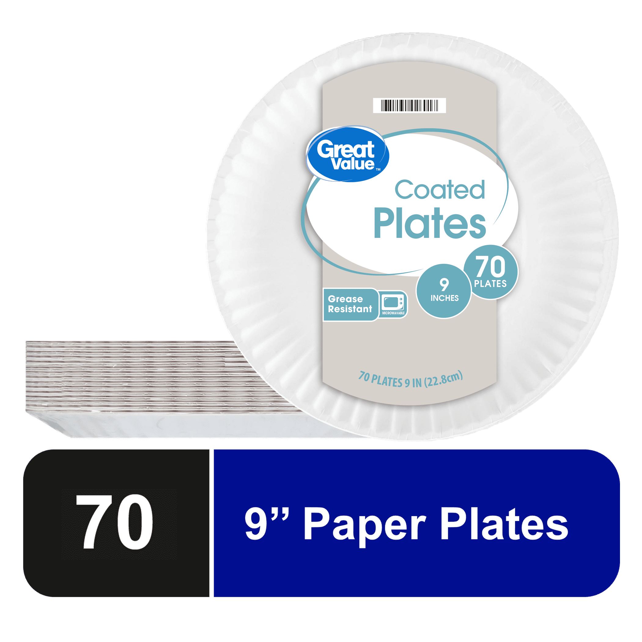 (8 pack) Great Value Coated Paper Plates, 9 Inch, White, 70 Count