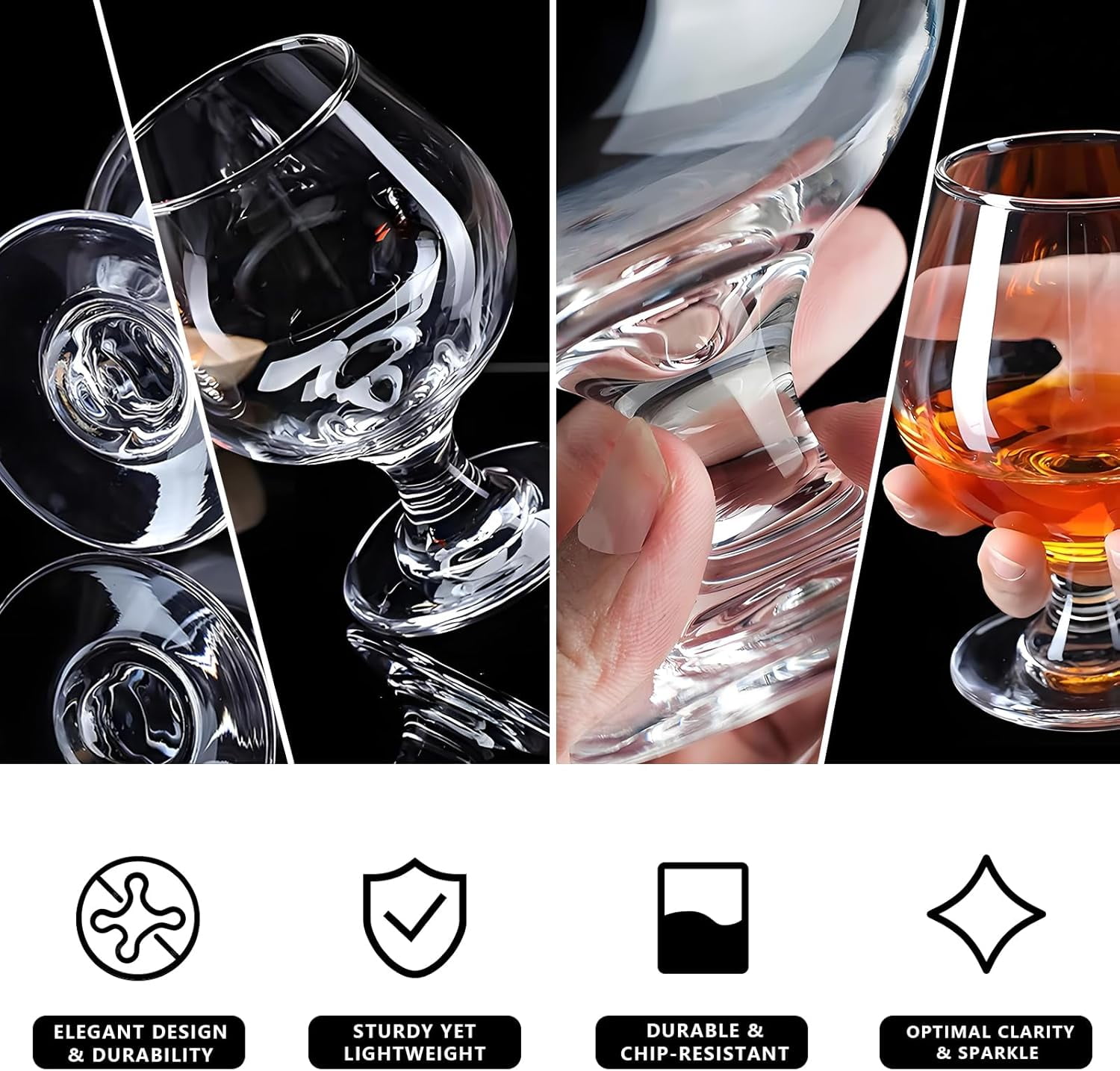 Brandy Glasses Set of 4, Crystal Cognac Glasses, Snifter Glass, Bourbon Tasting Glasses, Old Fashioned Glass, Port Glasses, Whiskey Glasses For Wine, Bourbon, Cognac, Brandy, Scotch