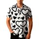 thumbnail image 4 of TaTaai Men's Valentine's Day Shirt, Black White Printed Button Down, Short Sleeve Date Top, Romantic Casual Blouse Gift, 4 of 8