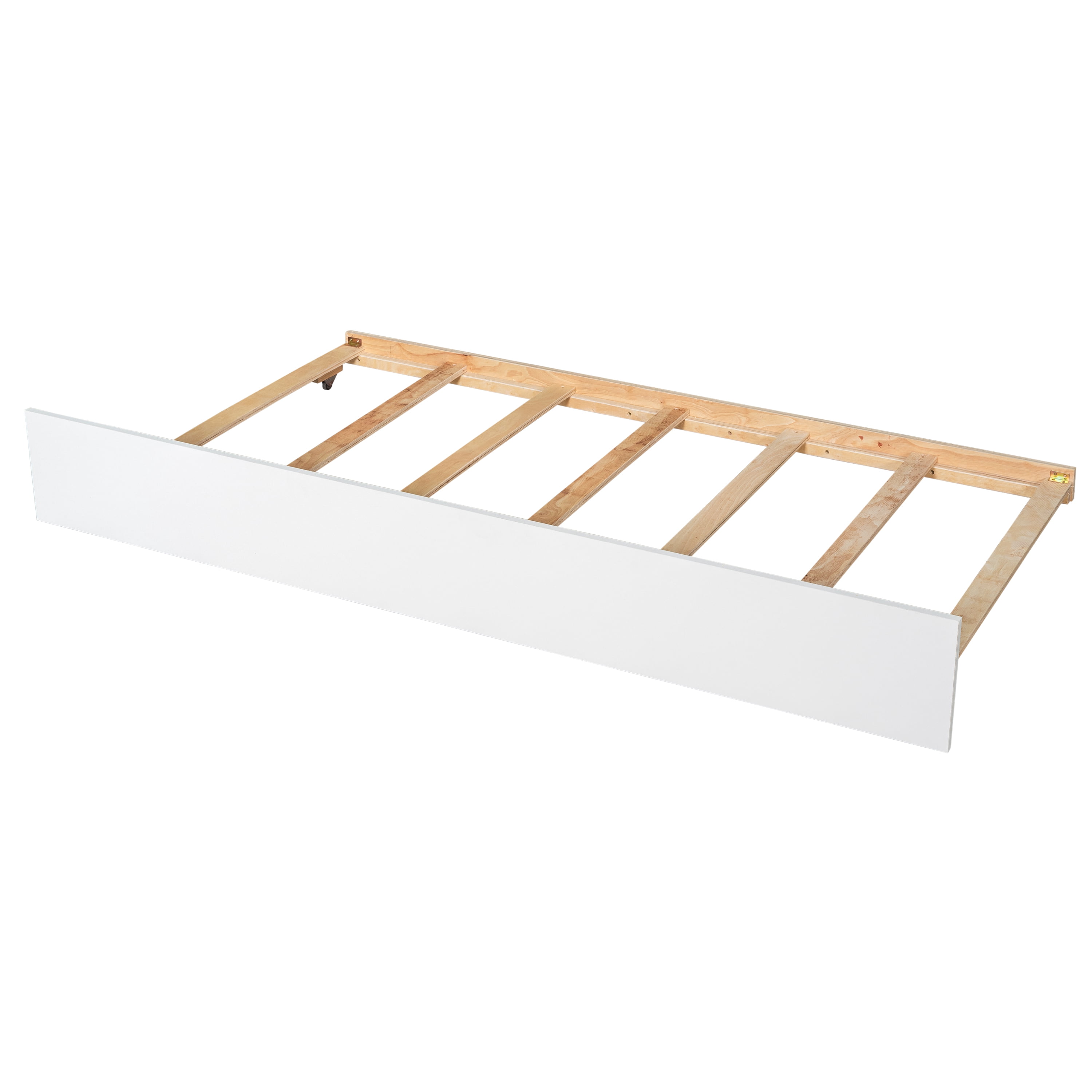 Miniyam Full Size Bed Frame with Trundle & Bookcase Headboard for Kids and Teens, White