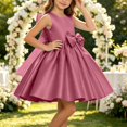 thumbnail image 4 of Girls Satin Mini Princess Dresses Trendy Sleeveless Ruched A Line Bow Detail Gown for Wedding Birthday Party Pageant Holiday Ceremony Hot Pink 0-1 Years, 4 of 6
