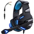 thumbnail image 1 of Micolindun Gaming Headset para Xbox One, PS4, PC, auriculares para juegos sobre la oreja con micrófono de cancelación de ruido Luz LED, sonido envolvente de graves estéreo, orejeras de memoria blanda, 1 of 3
