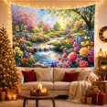 thumbnail image 3 of Waterfall with Cherry Blossoms and Roses in a Sunny Garden, Romantic Watercolor for Nature Lovers, Floral Stream Wall Art, Housewarming Gift, Tapestry Wall Hanging for Living Room and Bedroom, 3 of 7