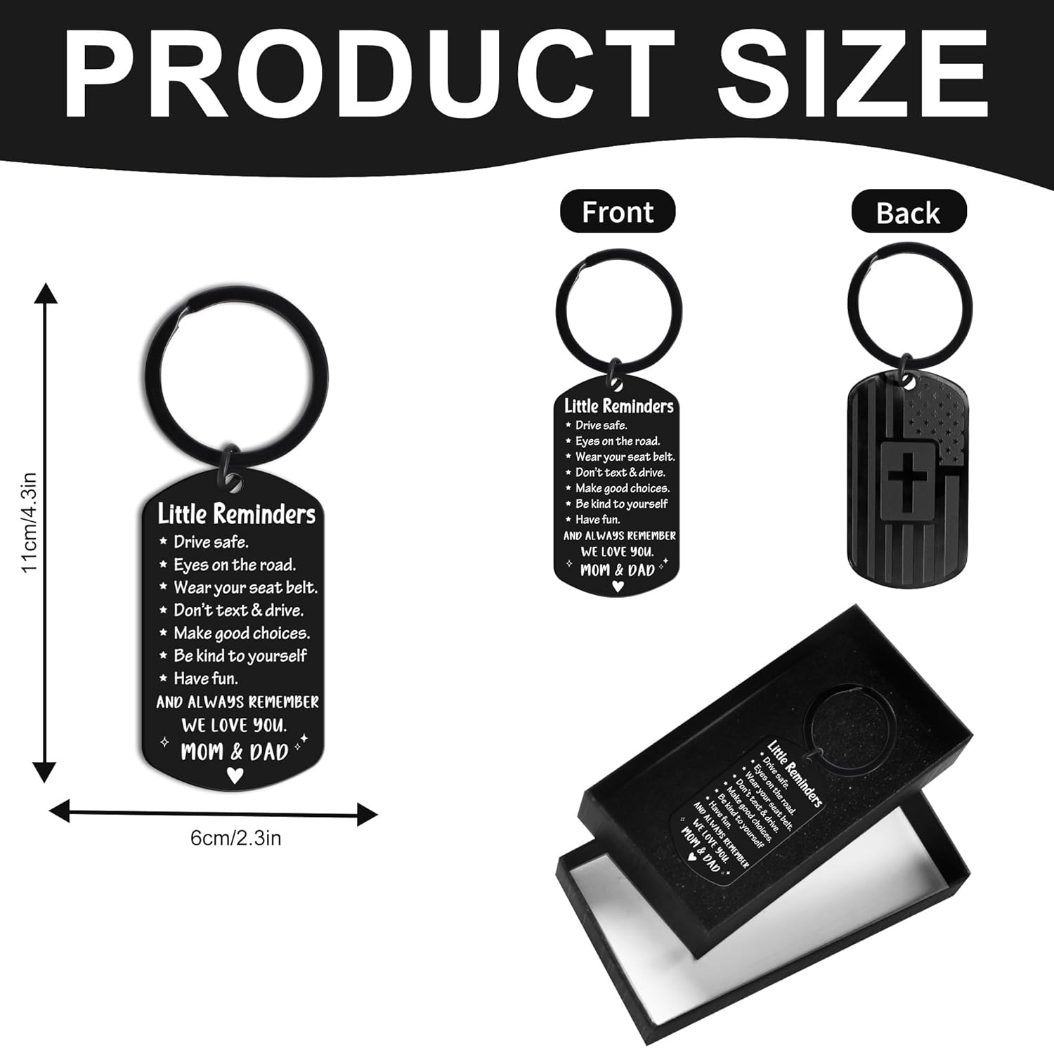 Men's and boys' keychains, dog tag style keychains, black key rings birthday Christmas Veterans Day gifts