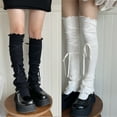 thumbnail image 4 of Aesthetic Lace Up Bandages Ribbed Over Knee Leg Warmers Ruffle Trim Thigh High Long Socks Stockings for Trendy Women, 4 of 21