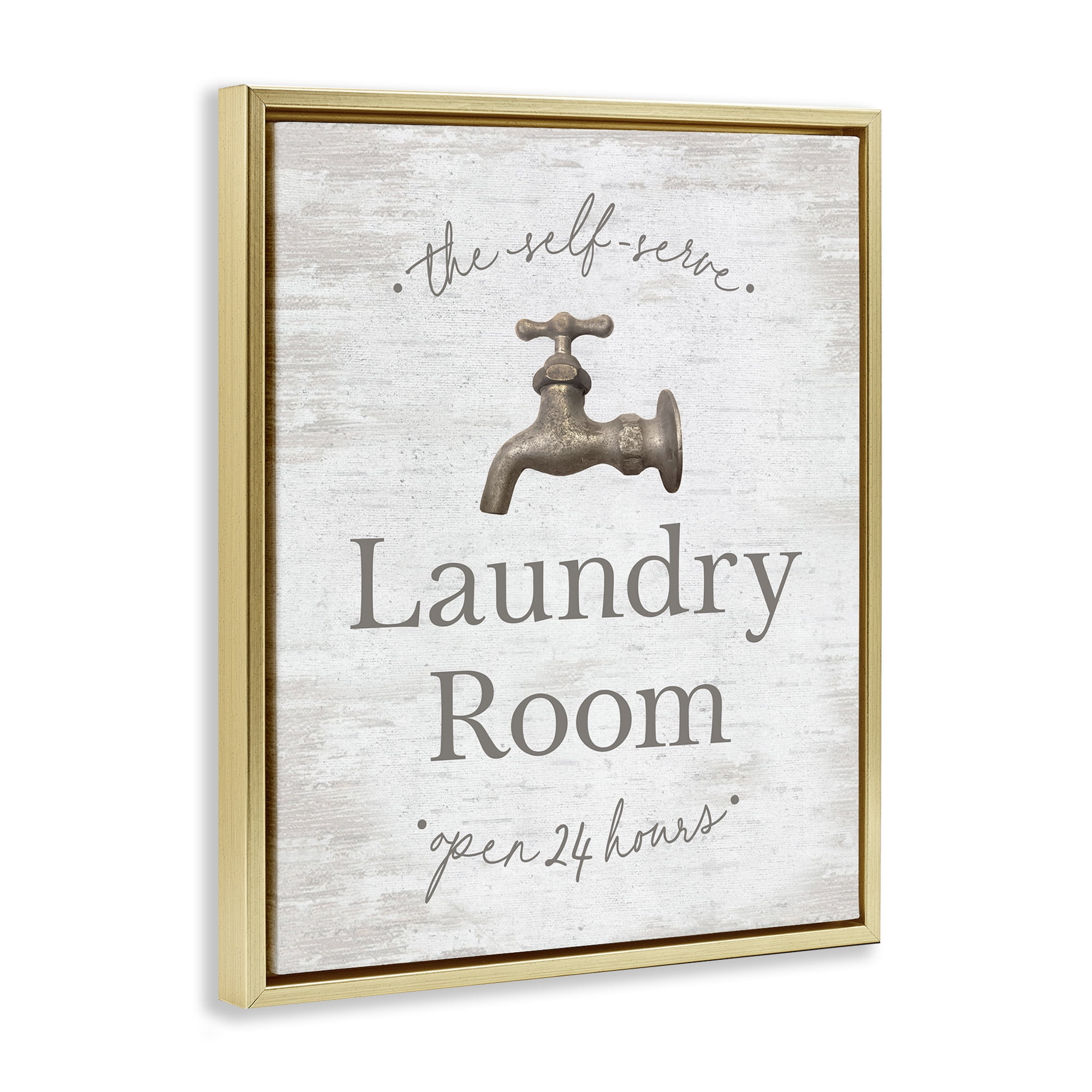 Stupell Industries Distressed Laundry Room Typography Painting Gold Floater Framed Art Print Wall Art, 17 x 21