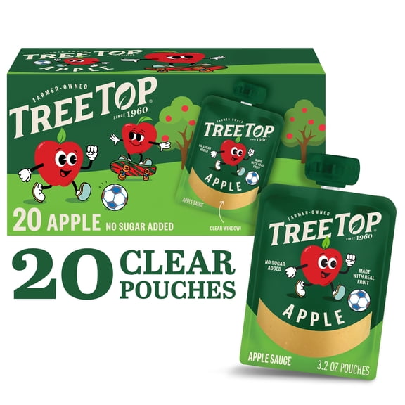 Tree Top No Sugar Added Apple Sauce Pouches, 3.2 oz, 20 Count
