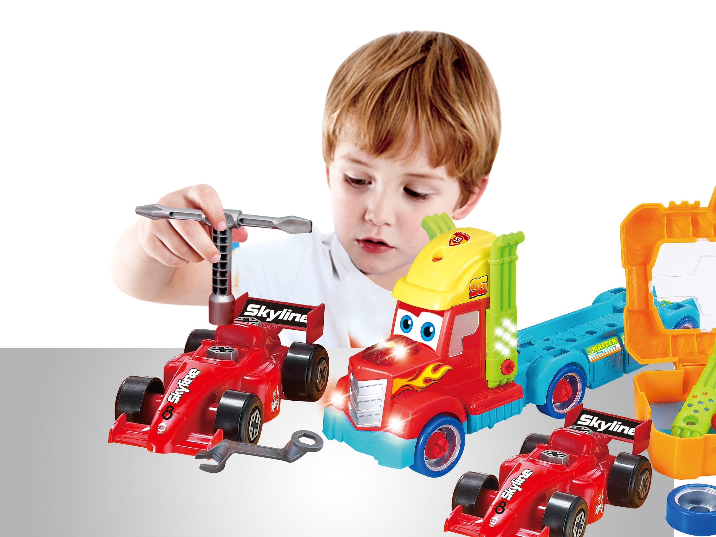 PlayWorld Toolbench Time! Take-A Part Carrier Tool Box With Racing Car And Lights & Sounds