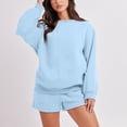 thumbnail image 4 of womens fall tops Fashion Round Neck Blouse Long Sleeve Tops Sweatshirt Shorts Casual Suit Sets, 4 of 7