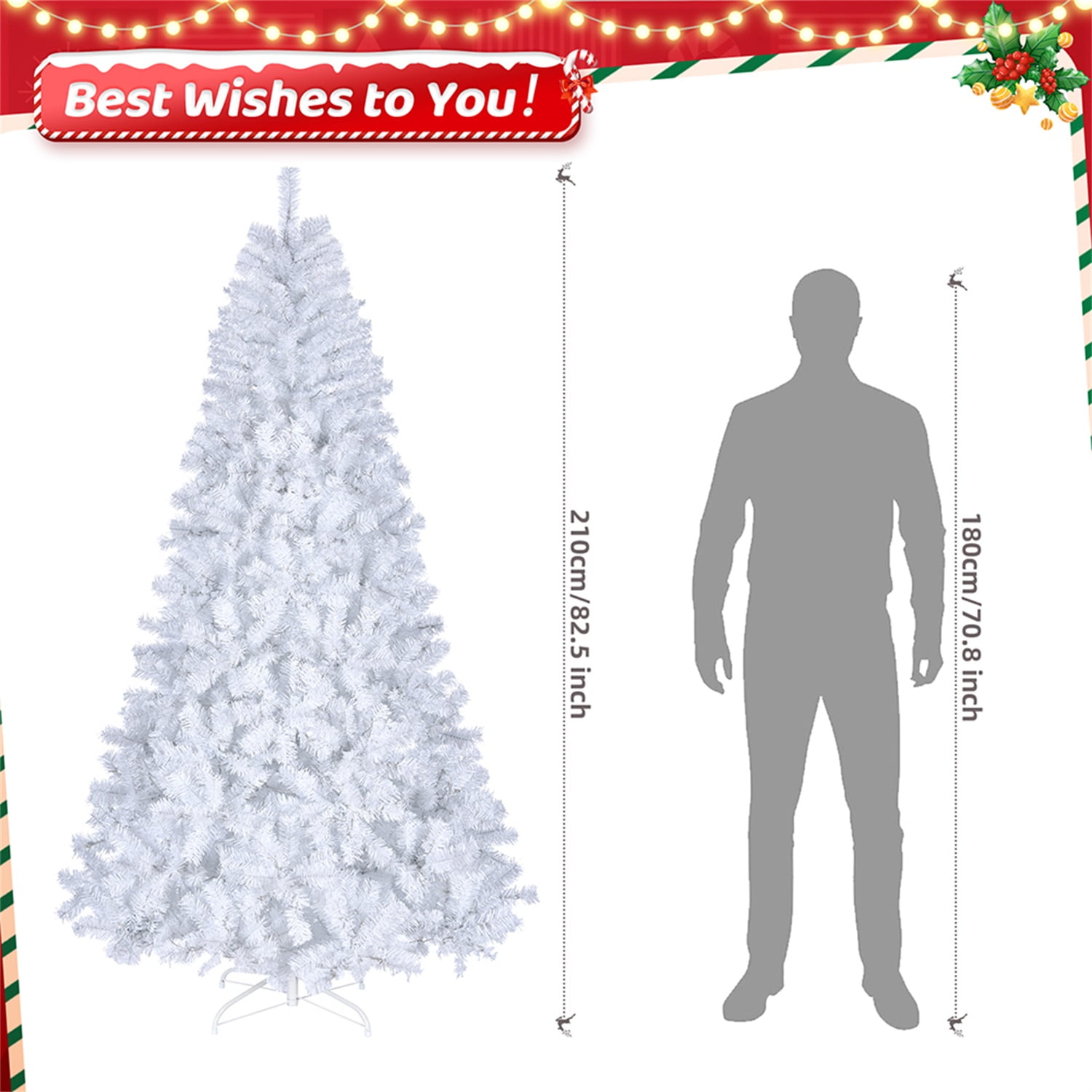 Kepooman 7ft 1346 Branches PVC Artificial Christmas Tree with 500 Lights Cool Color 8 Modes, White Kepooman 7ft 1346 Branches PVC Artificial Christmas Tree with 500 Lights Cool Color 8 Modes, White