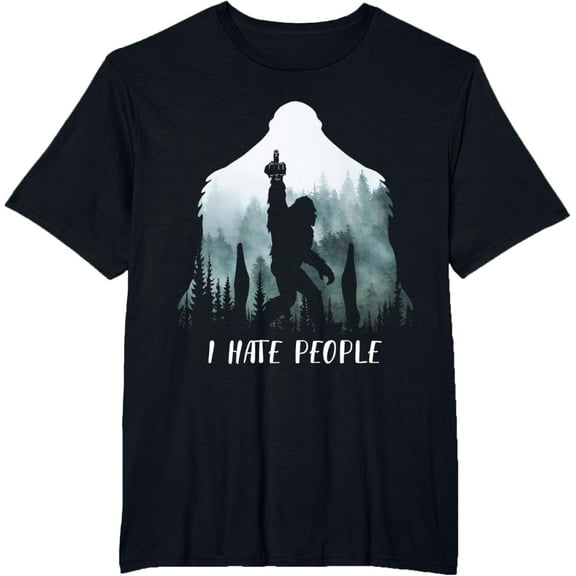 I Hate People Bigfoot Funny Bigfoot Camping Gift T-ShirtMen's and women's gift, black and white T-shirt, size: Extra large S-4XL