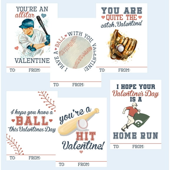 Retro Baseball Sports Themed Valentines Day Card for Kids School Classroom Party Exchange (24 included) Valentine's Class Bulk Set