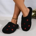 thumbnail image 3 of Dakaela Women's Plush House Slippers Fuzzy Winter Warm Slip on Shoes Heart Print Indoor Outdoor Bedroom Slidess Black 5.5, 3 of 8