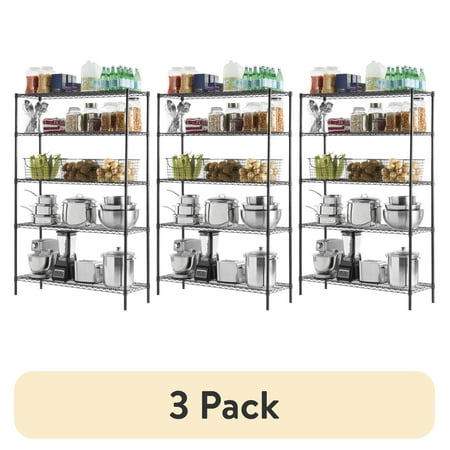 (3 pack) Hyper Tough Adjustable 5-Tier Steel Wire Shelving Rack, Black, 3000 lbs Capacity