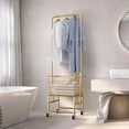 thumbnail image 2 of Rolling Laundry Cart with Wheels, Hamper Basket Organizer with Hanging Rack and Wire Storage Shelf, 2 of 10