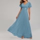thumbnail image 1 of Puntoco Vestido De Manga Corta Con Cuello En V, Vestido De Noche De Dama De Honor Para Banquete De Gasa Para Mujer, Azul Claro M, 1 of 9