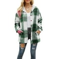 thumbnail image 3 of Women Fall Coat Flannel Plaid Print Shacket Long Sleeve Shirts Hooded Jacket with Buttons and Pockets Outerwear for Autumn, 3 of 6
