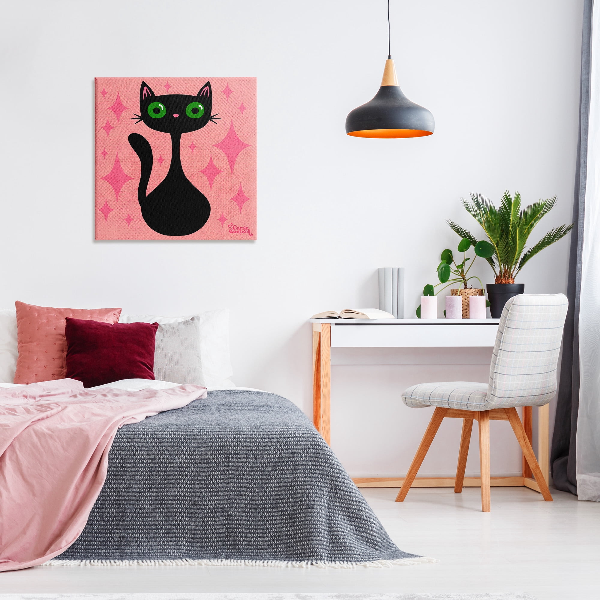 Stupell Industries Cat with Pink Diamonds Animals & Insects Painting Gallery Wrapped Canvas Art Print Wall Art, 30 x 30