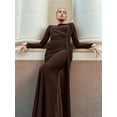 thumbnail image 6 of Women'S Slim-Fit Maxi Dress with Long Sleeves, Round Neck, Hip-Hugging Maxi Cocktail Dress Brown L, 6 of 9