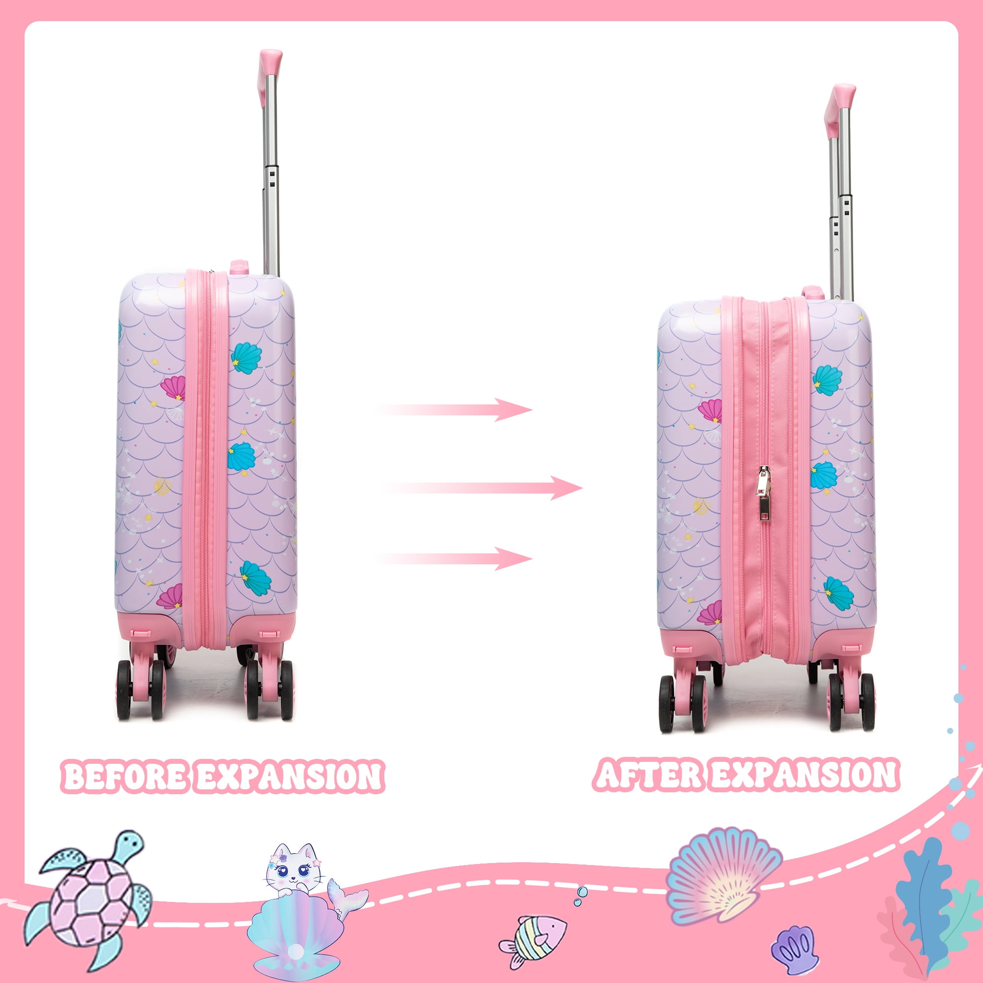 Kids Carry on Luggage Sets Rolling Pink Suitcases with Wheels with Travel Pillow Backpack Lunch Box 5 In 1 for Toddlers Travel